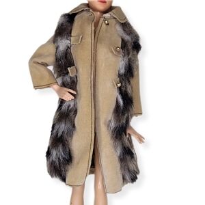 Barbie 1972 Suede N' Fur Coat Jacket Brown Tan MOD  Knee Length Mattel Vtg #3491